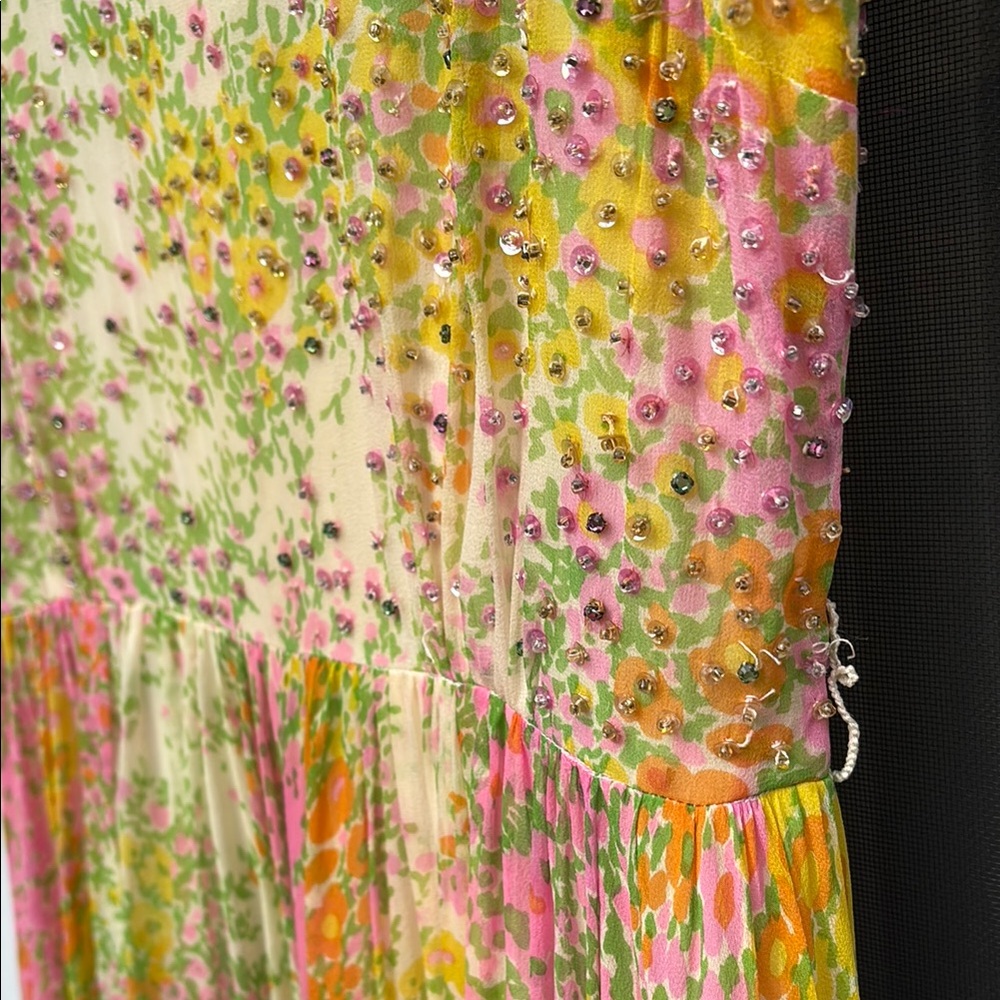 NAT KAPLAN SAKS FIFTH AVE Yellow Orange Pleat Crystal Maxi Silk Dress-VINTAGE - Picture 11 of 16